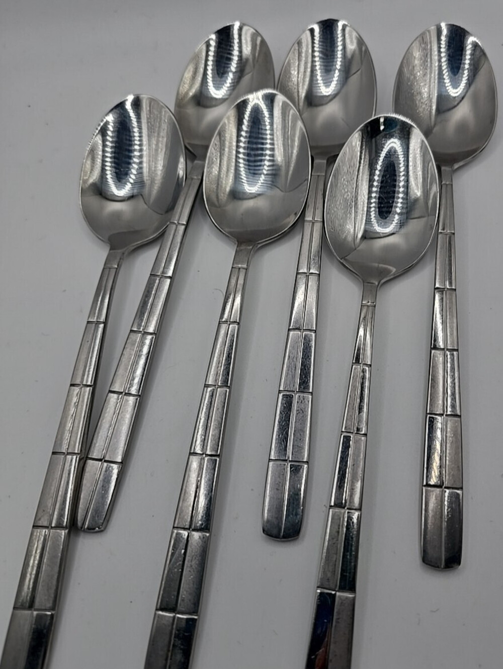 6 CAMBRIDGE LARGE SOUP/DINNER SPOONS LANDSCAPE STAINLESS STEEL FLATWARE 8" LONG